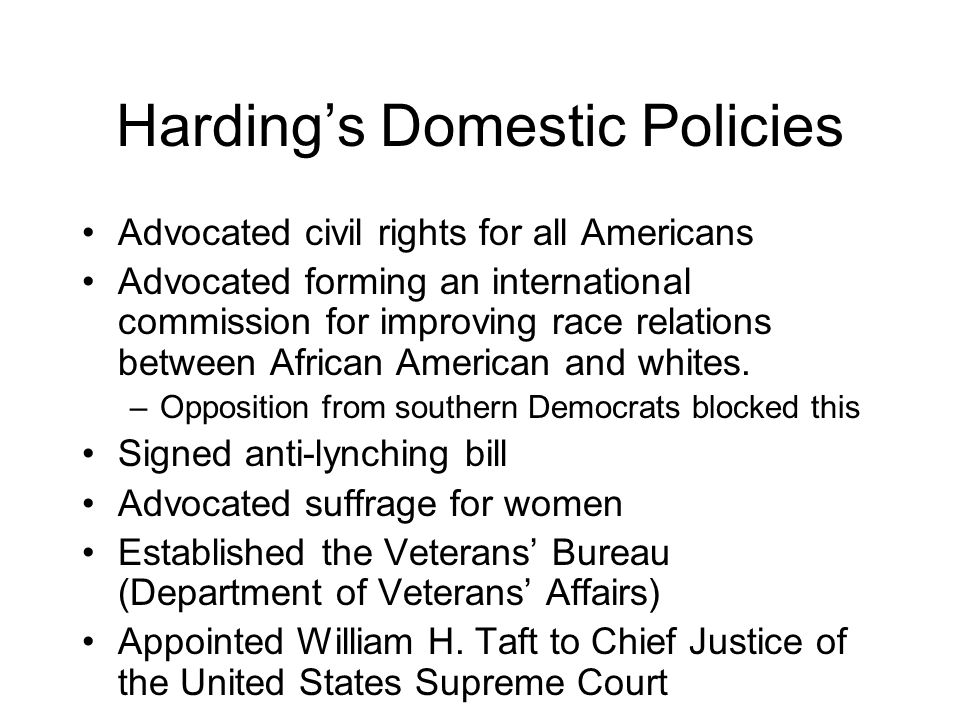 Warren G. Harding - Domestic and foreign affairs